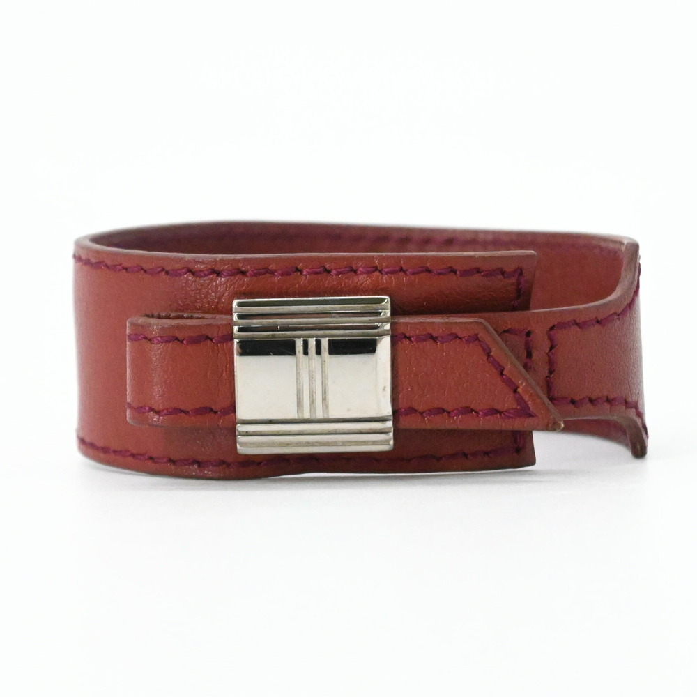 HERMES Red Leather Charm Bracelet